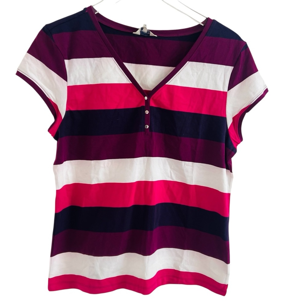 Weekend Striped V-Neck Short Sleeve Shirt